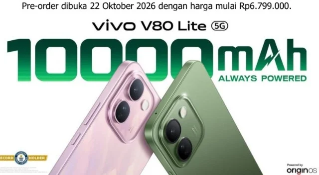 vivo V80 Lite 5G Resmi Hadir di Indonesia Usung Baterai 10.000mAh